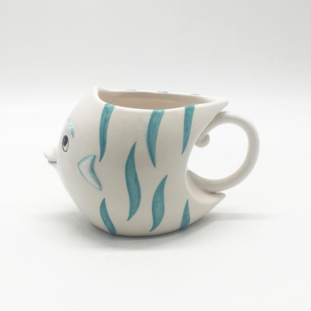 Creativo nuevo relieve de cerámica taza de animales estilo marino taza de desayuno de pez payaso pintada a mano taza de dibujos animados de nube blanca