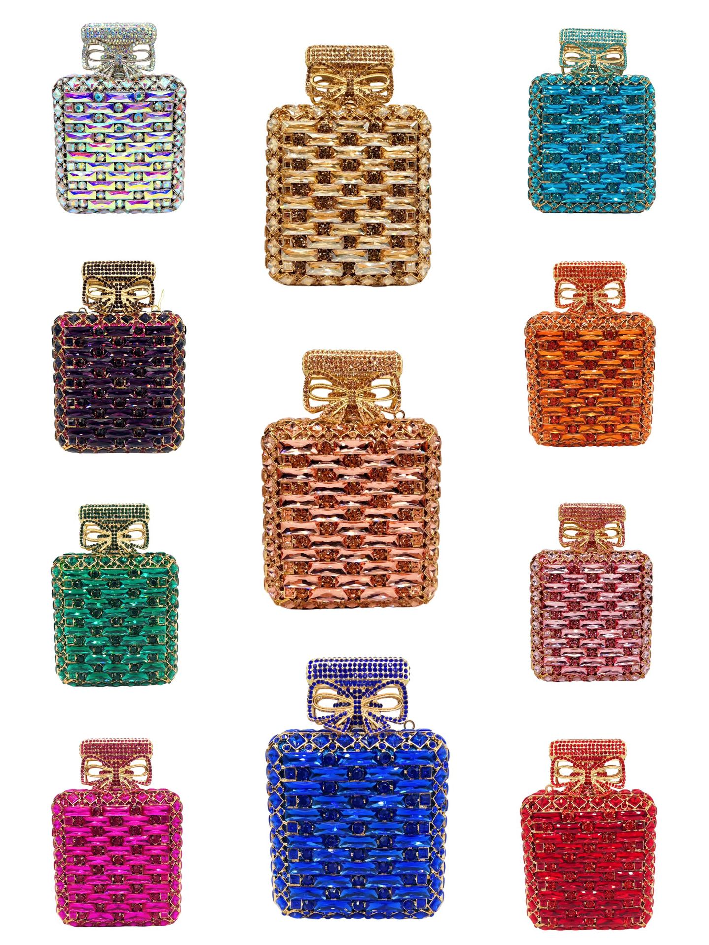 Túi clutch dạ tiệc đính kim cương nhân tạo cao cấp — Màu vàng, Bạc AB, Màu sâm panh, Màu xanh ngọc chi tiết 2