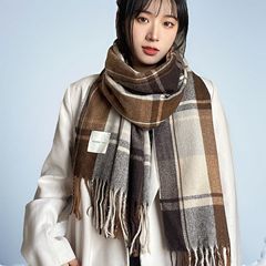 2025年秋冬新作チェック柄スカーフ、女性用カシミヤ風ショール、冬の防寒保温、多用途ニットネックウォーマー、おしゃれ