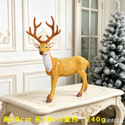 Ventana de fiesta de Navidad árbol de Navidad escenario decoración adornos de peluche bajo árbol simulación flor de ciruela ornamentos de alce