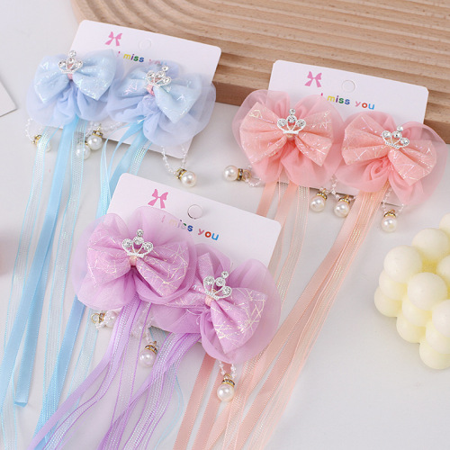 Children's Chinese style hairpin Internet celebrity ancient style tassel headwear Hanfu side clip bow ribbon hair accessories hairpin wholesale