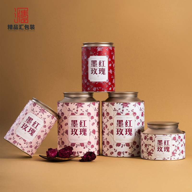 2026 New Year Freeze-Dried Rose Packaging Jar Yunnan Dark Red Rose Sealed Paper Jar Food-Grade Flower Tea Packaging Jar
