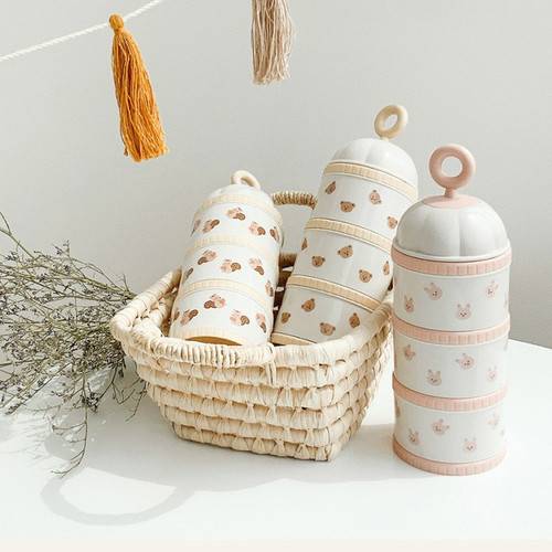 ins Korean Bear Olive Tulip Western Milk Powder Box Infant Portable Three-Layer Storage Box