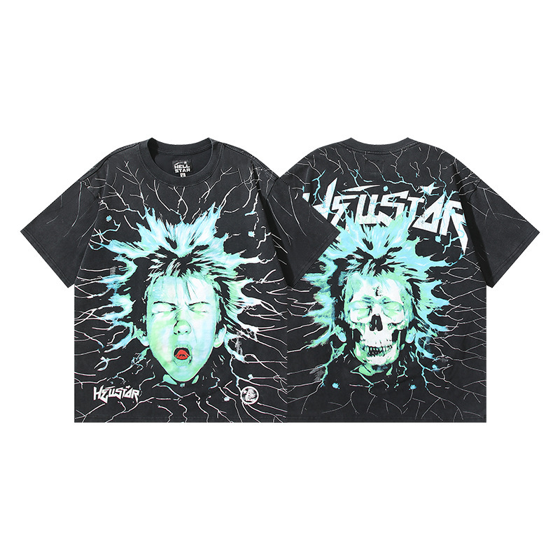 クロスボーダー Hellstar Tシャツ 2025年夏 欧米トレンドブランド レタープリント ゆったり半袖Tシャツ 男女兼用|undefined