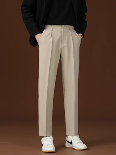 Chao Lun Bu Summer Western Pants for Men, Lightweight Cool Sensation, Straight Leg, Korean Style, Black, Nine-Inch Casual, Slim Fit