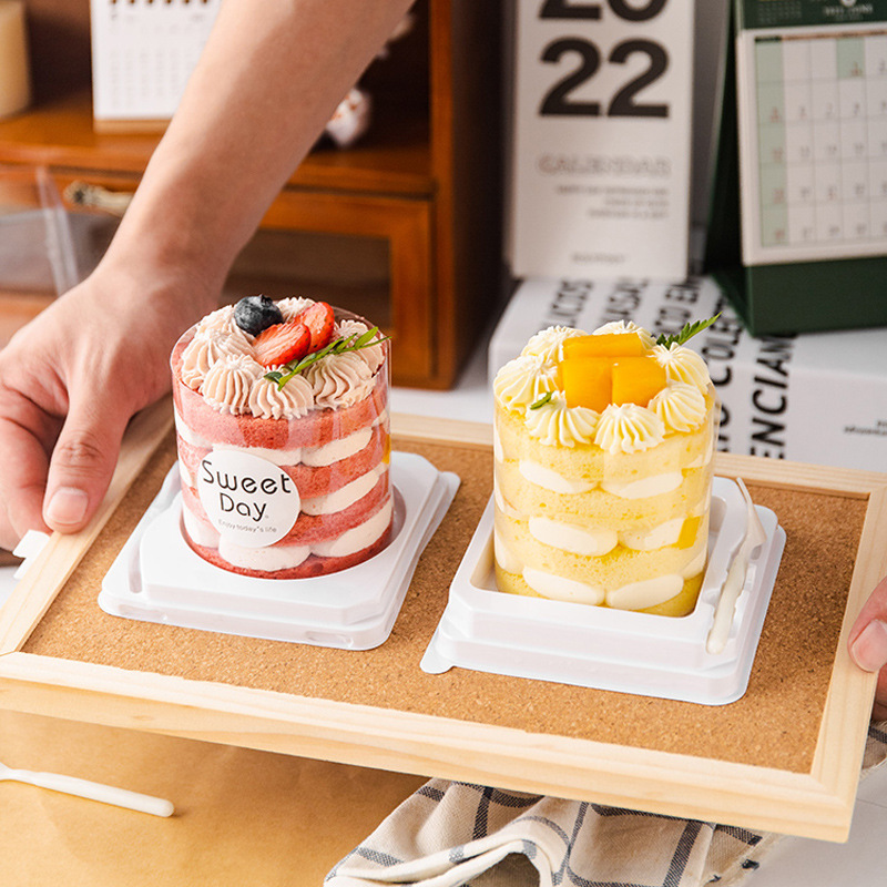 3寸4寸两寸小蛋糕包装盒慕斯迷你千层蛋糕红丝绒透明打包盒子带叉