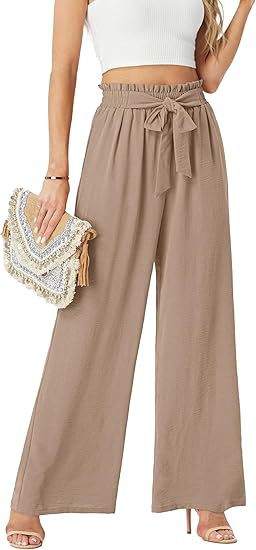 2025 pantalones de piernas anchas de mujer cintura alta elegante ajustable nudos pantalones largos largos casuales de negocios correa de bolsillo para mostrar piernas largas image 8
