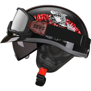 3C Certified Retro Motorcycle Helmet Leather Helmet for Men and Women Summer All-Season Motorcycle Half Helmet Electric Motorcycle Helmet Japanese Scoop Helmet