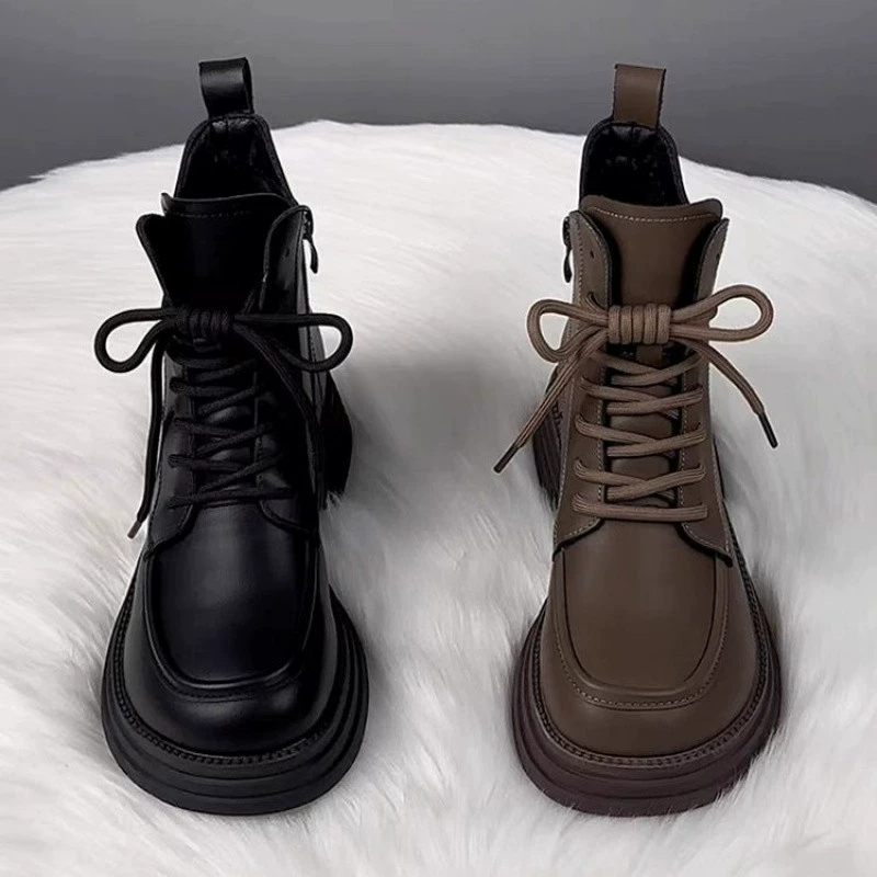 Martens, теплые универсальные флисовые демисезонные полусапоги на платформе, обувь
