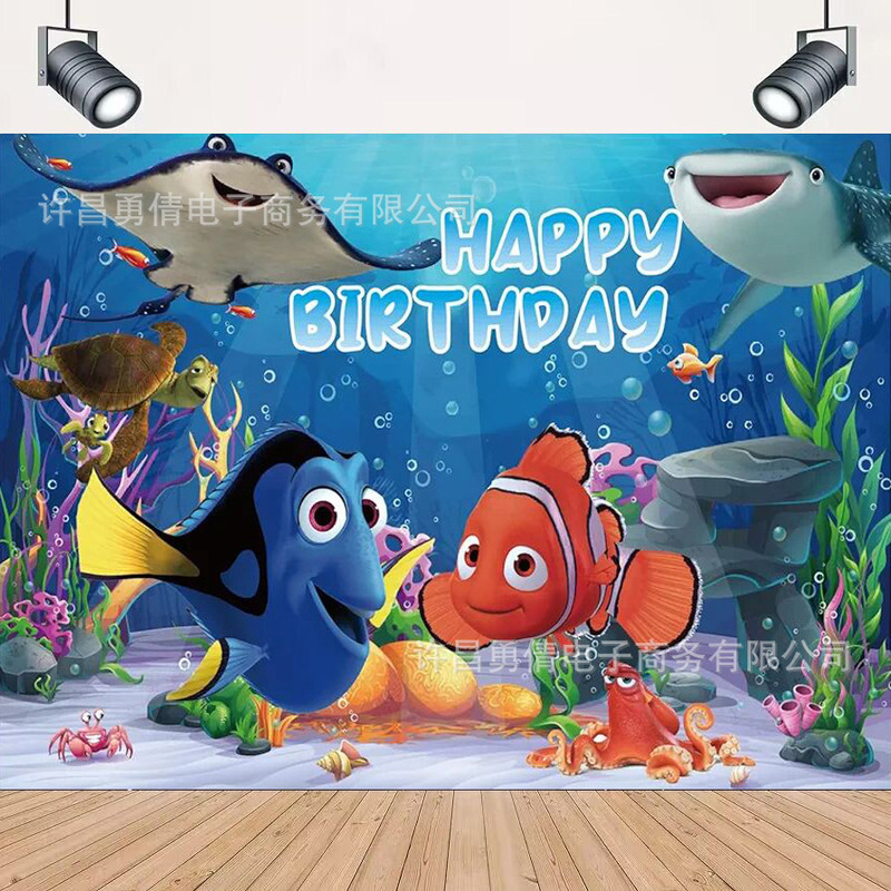 Cross-border new marine animal photography background cloth undersea world birthday party decoration banner hanging sermon