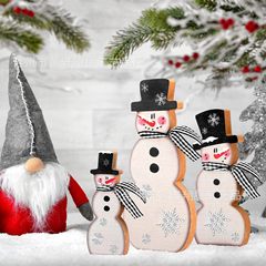 亚马逊跨境爆款木制可爱雪人冬季圣诞餐桌派对装饰品节日桌面摆件