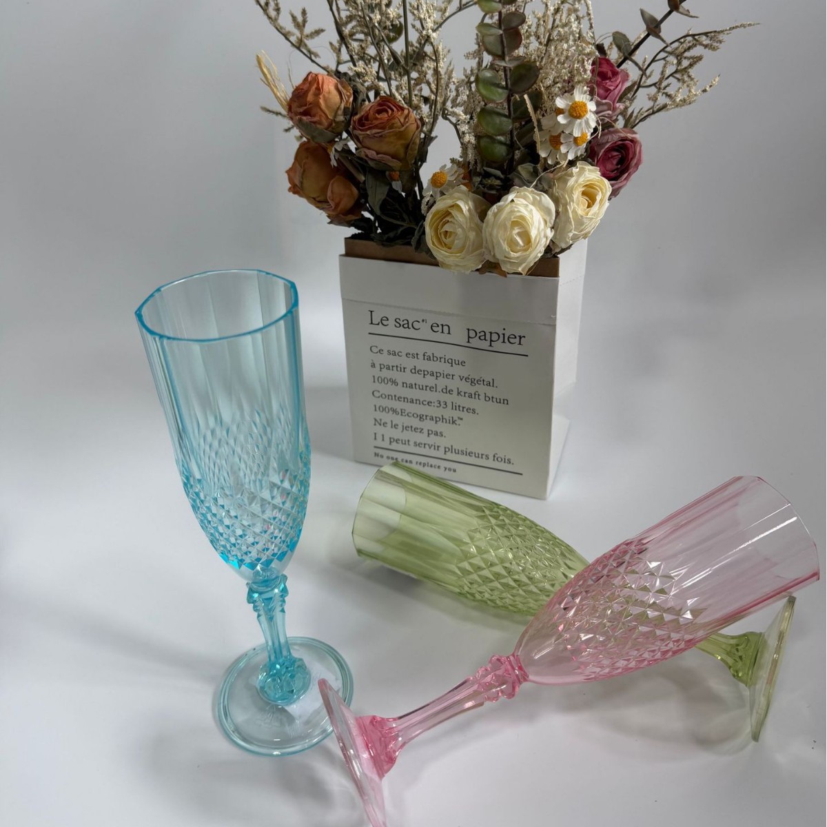 Transfronterizo 220ml tazas de vino PS tazas de vino rosas de diamante tazas de champagne tazas de pie alto tazas de vino rosas creativas de color