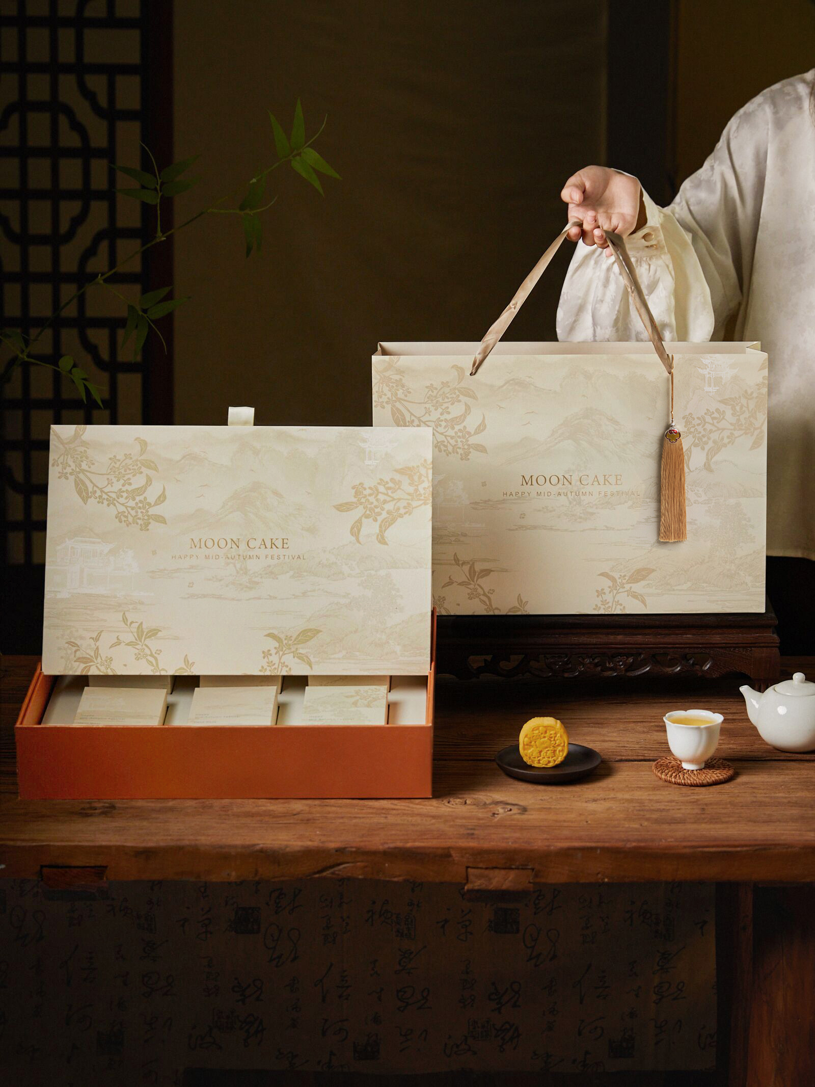 Nuevo medio otoño caja de regalo de pastel de luna de China FengGuang estilo fluido de corazón caja de regalo de pastel de luna de hielo caja vacía