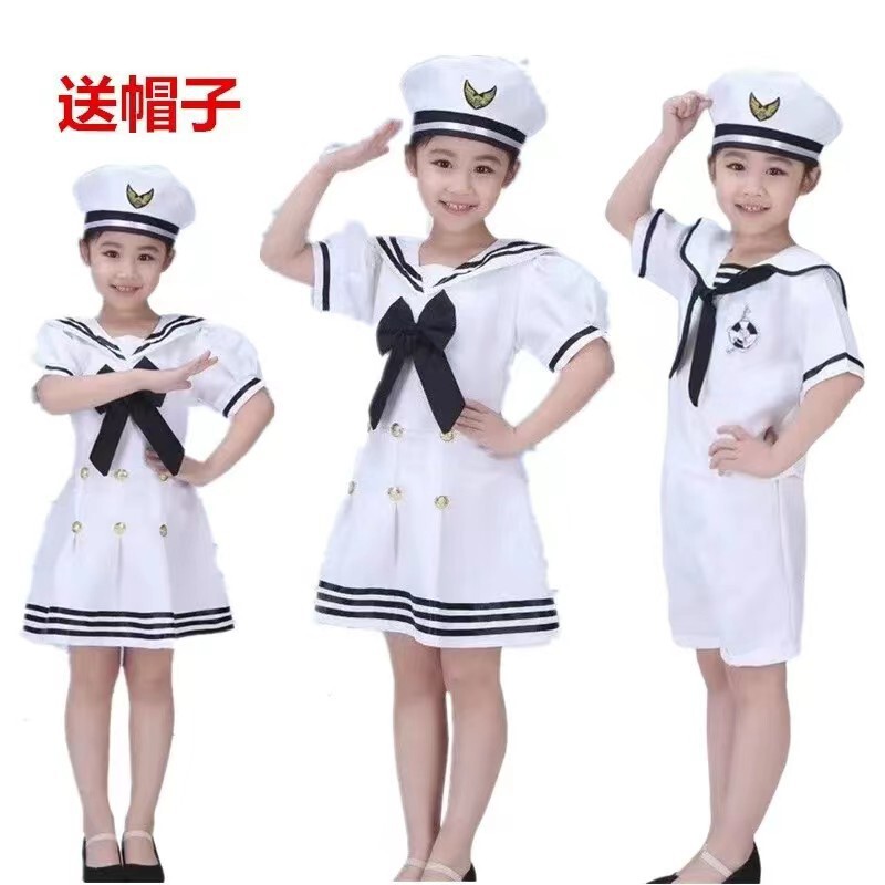 New Children's Navy Performance Costumes for Boys and Girls, Flag-Raising Performance Dresses, Dance Performance Outfits, Choir Set