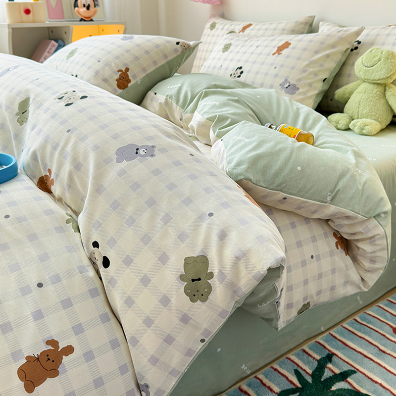 Cama de algodón de algodón de cuatro piezas 2025 nueva sábana simple funda de edredón de tres piezas sábana ropa de cama de dormitorio