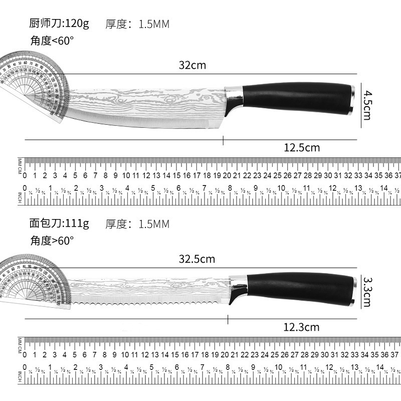 Exportación Acrílico Soporte de almacenamiento de herramientas giratorias Cuchillo de cocina Damasco Juego de herramientas de cocina con patrón láser de acero inoxidable
