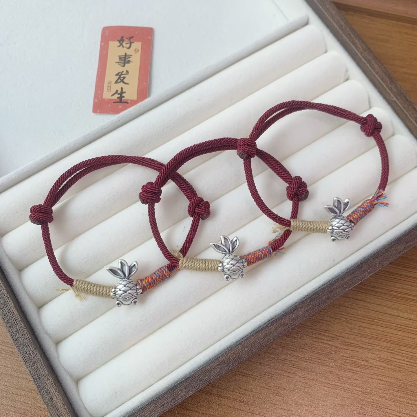 999 Pure Silver Koi Fish Braided Bracelet Small Fish Bracelet Auspicious Wishful Peace and Good Luck Animal Year Red Rope Gift