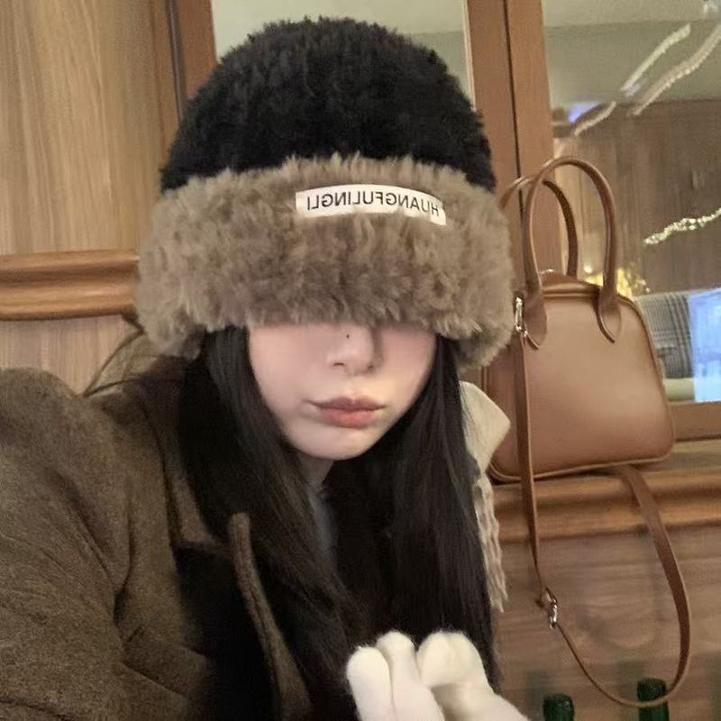 手工大头围毛绒针织帽显脸小帽子女韩版毛线帽保暖护耳帽可斜挎帽|undefined
