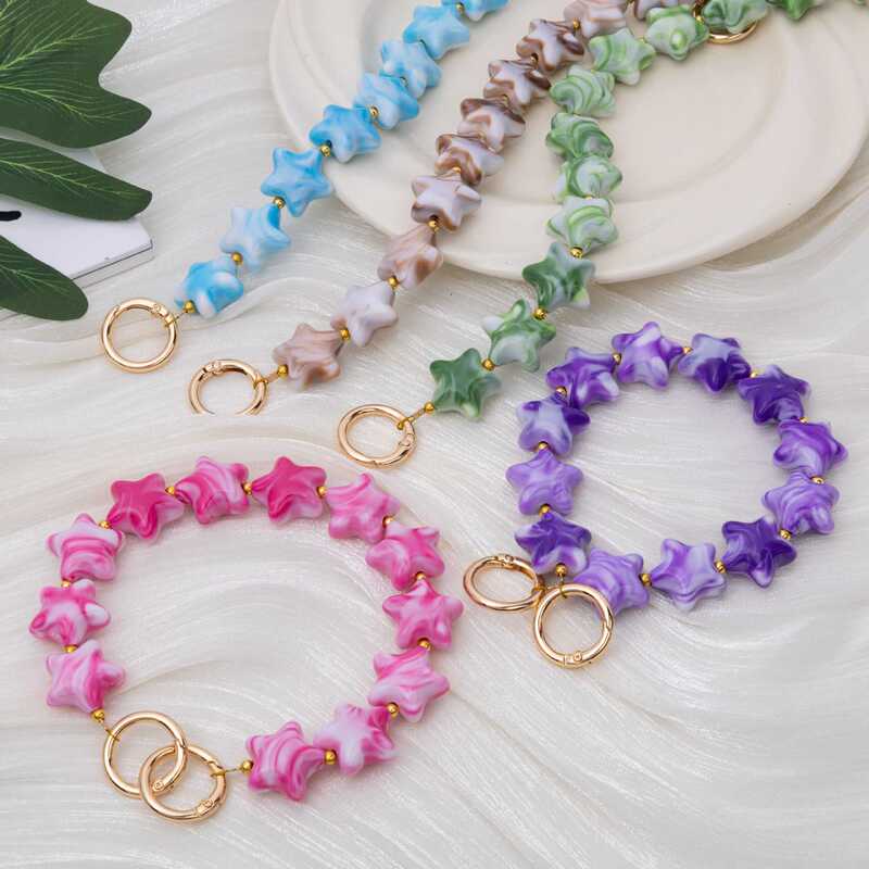 Foreign Trade Gradient Camouflage Five-Pointed Star Phone Chain, Gradient Star Beaded Wrist Chain, Bag Camera Hand Strap