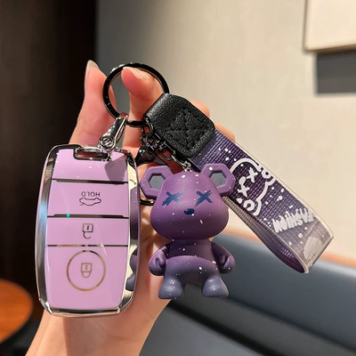 Running Sorento Yipao Kaishen | Car key bag - kia-a-smart-3-key-single-shell-purple-purple-bear-pendant