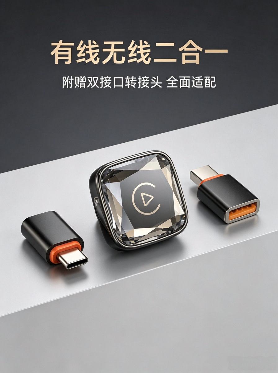 Crystal-Style Wireless Carplay Box, Androidauto Car Connectivity Box, USB to Typec, Compact and Portable