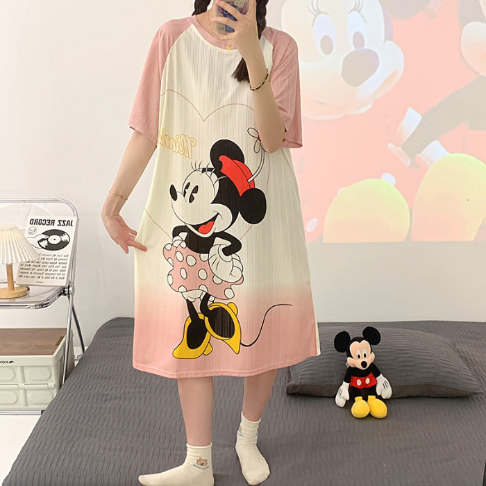 2023 camisón de verano cuello redondo de las mujeres de dibujos animados estudiante Delgado pijamas de manga corta