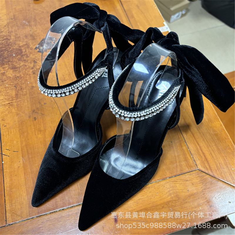 Za2025 New Style Women's Shoes with Diamond Buckle, Stylish Bowknot Pointed Toe High Heels, Back-Tie Sandals for Women Za2025 New Style Women's Shoes with Diamond Buckle, Stylish Bowknot Pointed Toe High Heels, Back-Tie Sandals for Women