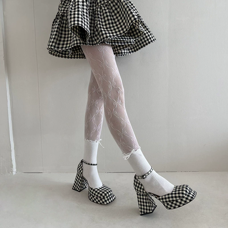 Туники женские кружевные лосины в японском стиле Lolita, тонкие колготки, one size (чёрные/белые)
