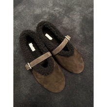 羊毛版~复古毛毛鞋女扣带圆头加绒保暖棉鞋平底玛丽珍鞋浅口单鞋