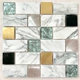 爵士白石材玻璃马赛克 3d立体瓷砖glass mosaic marble porcelain