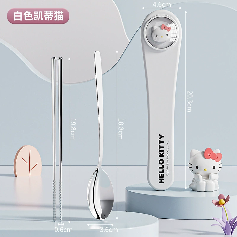 Sanrio, handheld genuine set stainless steel for students, tableware