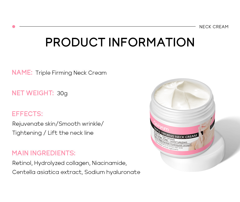 Cross-border QUIYUM Neck Cream 30g for neck care, hydrating, moisturizing and brightening skin tone. Brand manufacturer in stock supply undefined