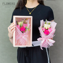 玫瑰小花束批发520情人节女友礼品创意粉色透明盖盒加灯地推热卖