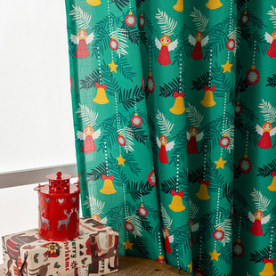 Cross-Border Christmas Decorations Scene Layout European and American Christmas Snowman Angel Print Curtains Living Room Bedroom Wholesale