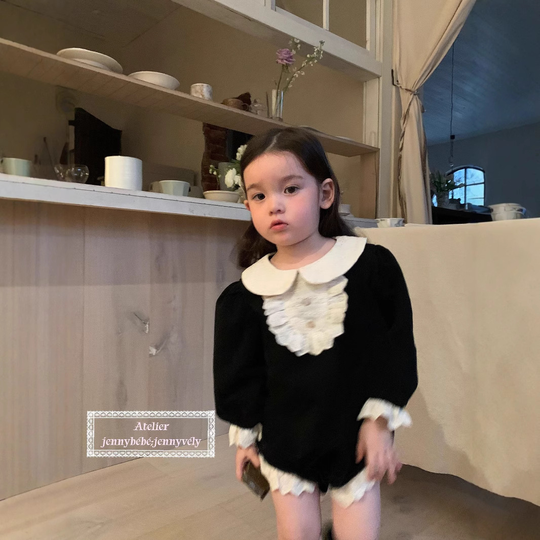 Jenny 2026 Spring New Infant Hepburn Style Romper Korean Version Baby Girl Lace Princess Jumpsuit