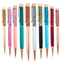 創意金屬筆金箔入油水晶圓珠筆 金箔筆新款24k禮品金屬簽字筆專定