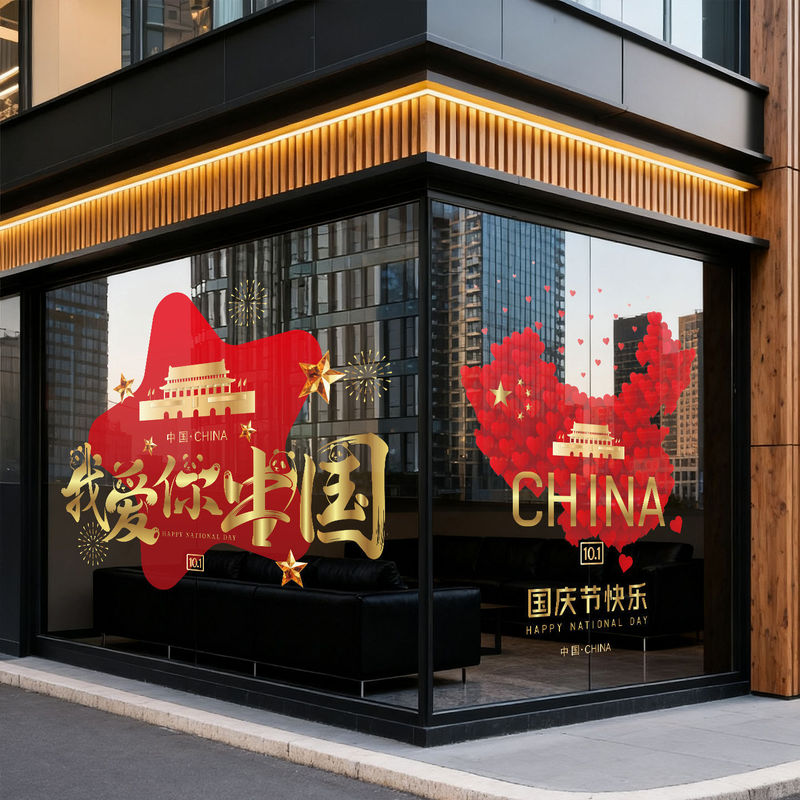 National Day Glass Stickers Decoration Layout Door and Window Static Stickers Company Hotel Shopping Mall Window Glass Stickers