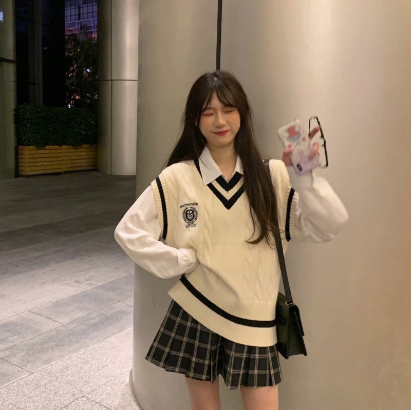 Estilo preppy knitwear para las mujeres primavera y otoño 2024 nuevo diseño sentido nicho suéter chaleco exterior flojo superior