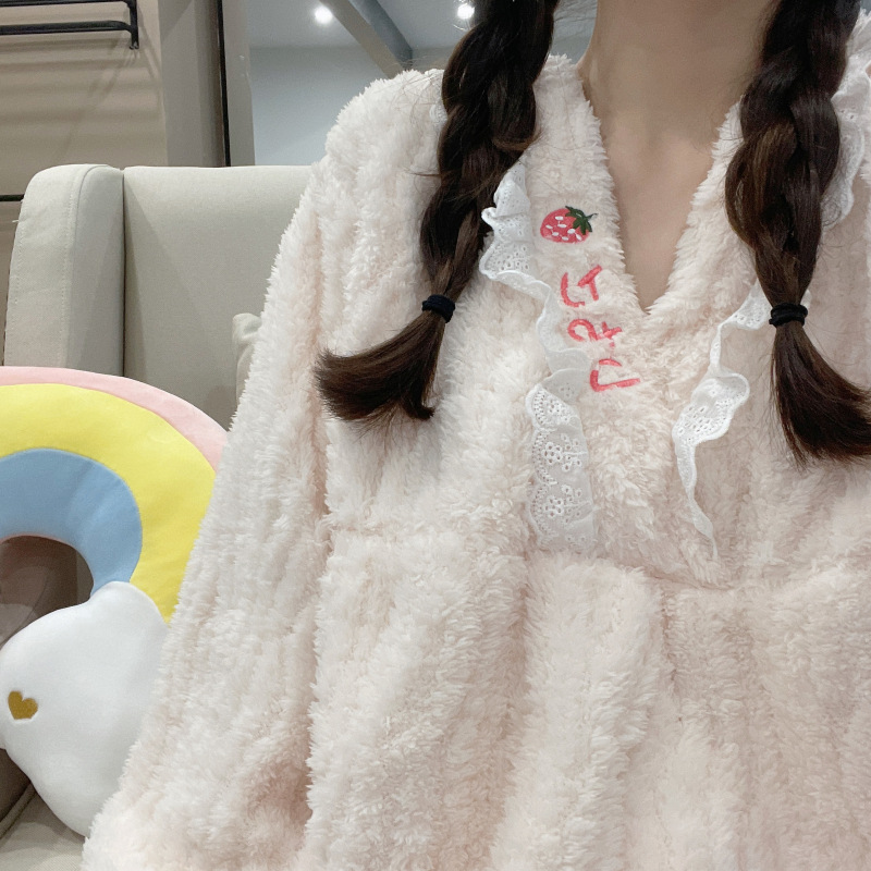 Estilo coreano estilo japonés pijamas mujeres Otoño e Invierno nuevo Felpa jacquard traje suelto más tamaño manga larga casual desgaste del hogar