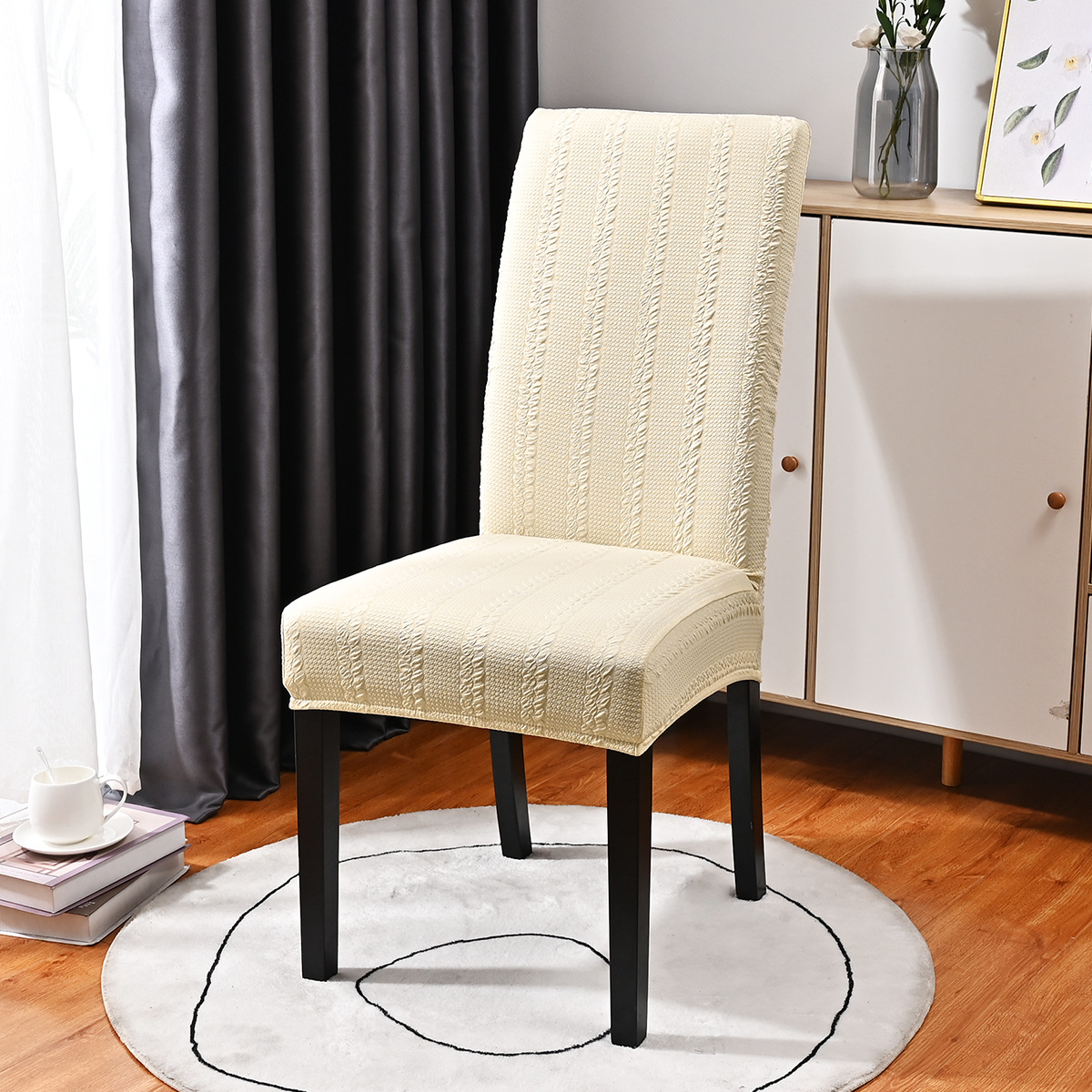 Transfronterizos sólidos elásticos jacquard silla de lino simple de alta espalda casera hotel restaurante silla cubierta al por mayor spot
