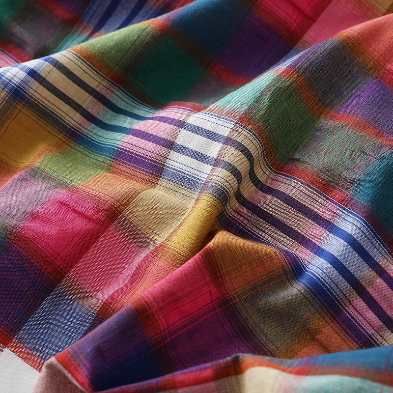 ins风 彩虹色微褶复古色织格子衬衣连衣裙儿童服装布料diy手工布