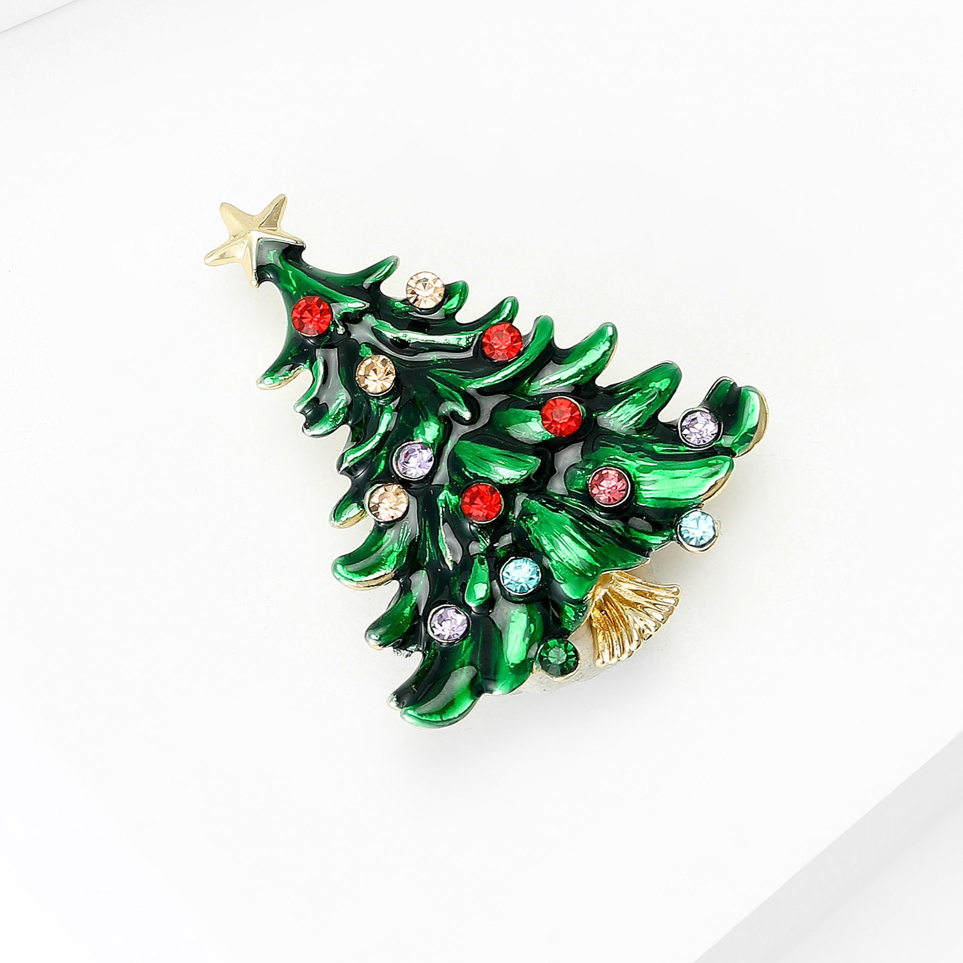 European and American New Style Enamel Rhinestone Christmas Tree Brooch Alloy Enamel Fashion Jewelry Versatile Wholesale