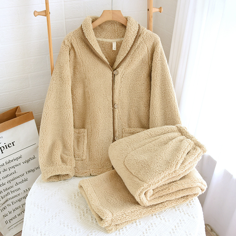 女性と男性用のコーラルベルベットパジャマ、秋冬カップルセット、和風カジュアルベルベット厚手暖かいホームウェア