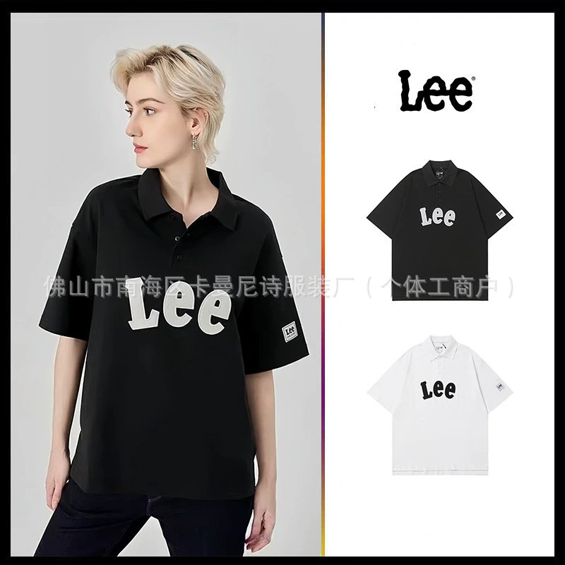 Корейский бренд прилив Ли мужчины и женщины с короткими рукавами рубашки поло летняя свободная версия буквенной наклейки с вышивкой и лацканом с половиной рукава