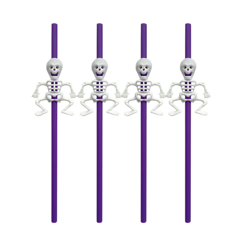 Decoración de fiesta de Halloween transfronteriza creativa paja de plástico color fluorescente esqueleto puppy paja