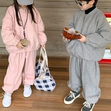 清仓款不退换 儿童加绒套装冬季男女童加厚保暖运动休闲卫裤兄妹
