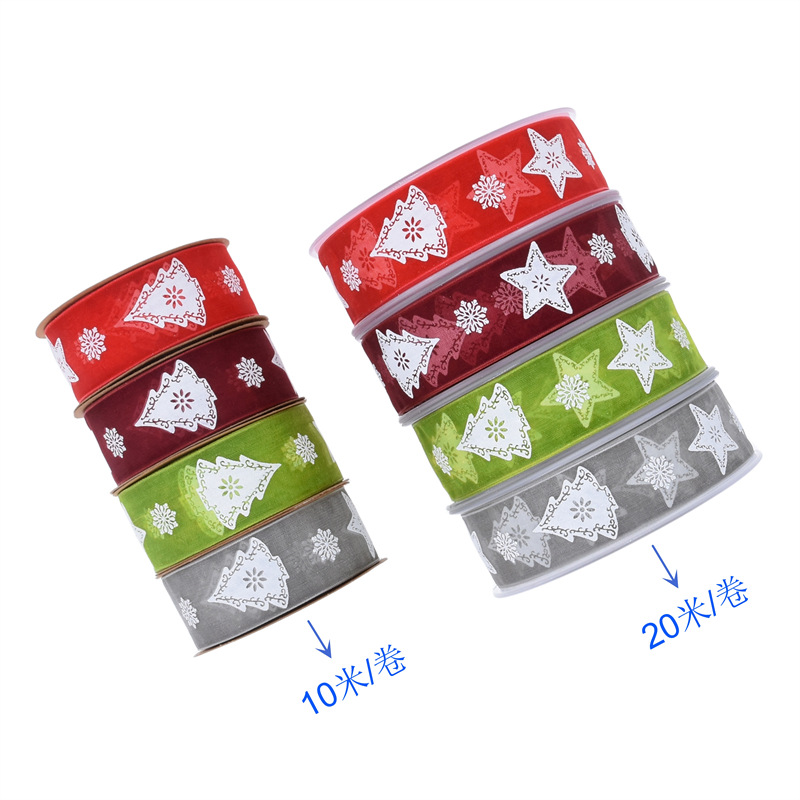 Transfronteriza 2,5 cm espuma de impresión árbol de Navidad cinta de hilo de nieve Navidad flores regalo embalaje cinta de poliéster en stock