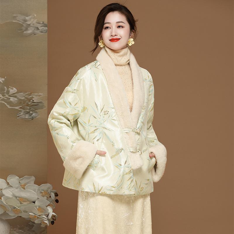 New Chinese Style down Jacket for Women, Winter New Model, Chinese Style Jacquard Long-Sleeve Versatile Style 24389