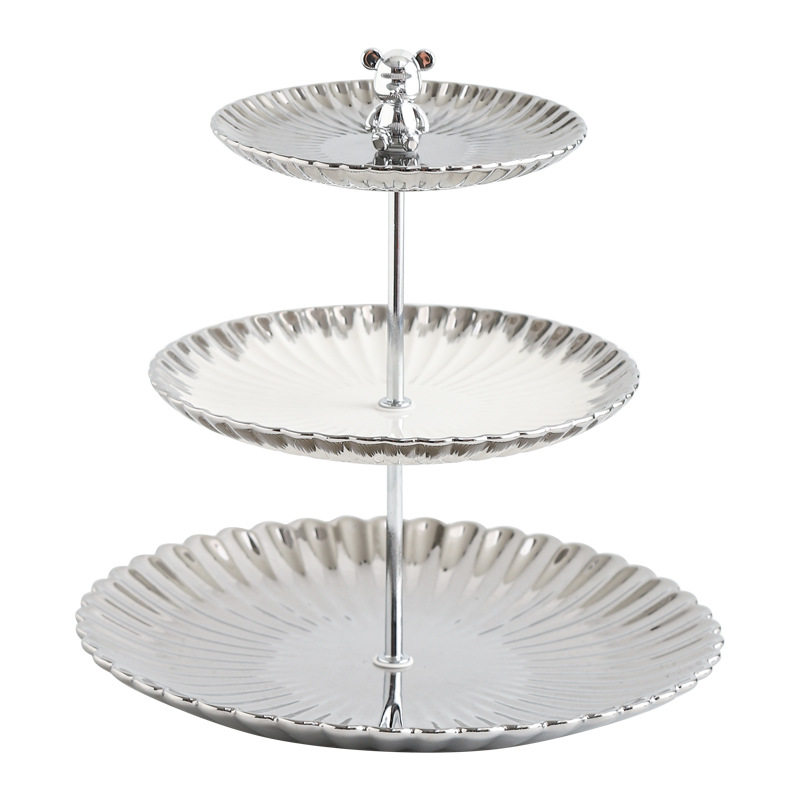 Oso borde de plata placa de cadena de múltiples capas de luz de lujo decorativo plato de fruta seca mesa de postre snack rack sala de estar vestíbulo mesa de café plato de fruta