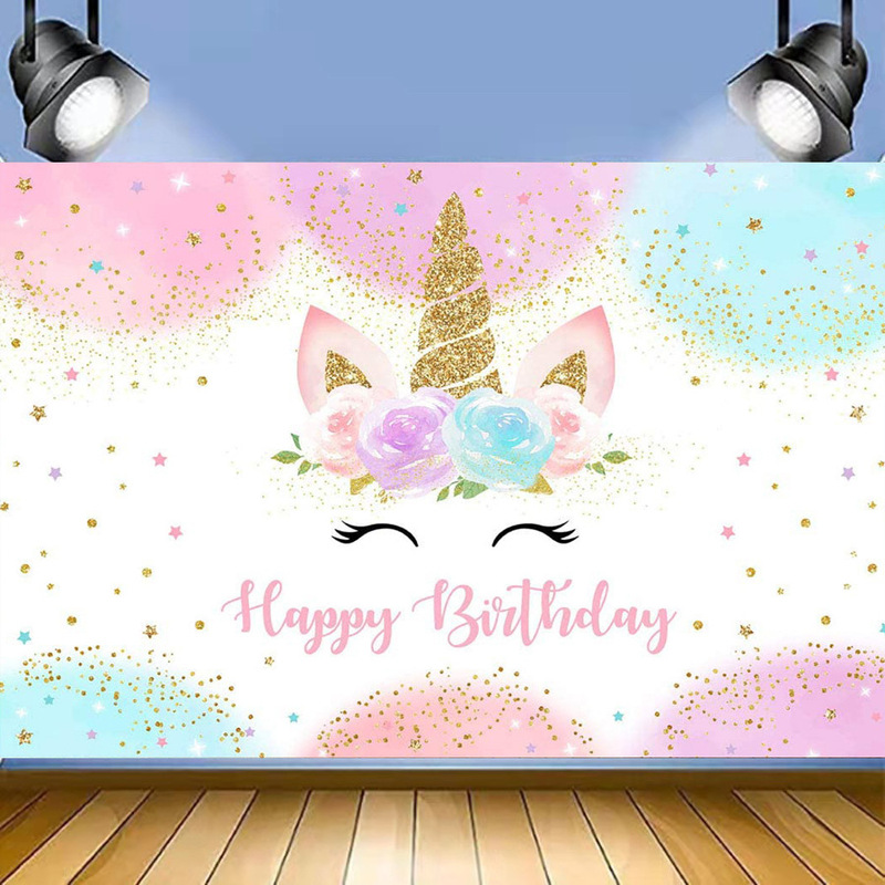 Amazon's New Cartoon Unicorn Theme Photography Background Cloth Girl Birthday Prom Party Photo Cloth
